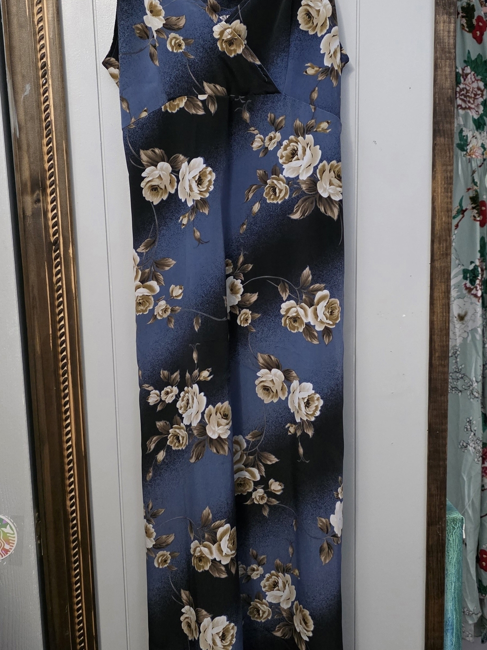 Floral Maxi Dress in Blue with Cream Accents